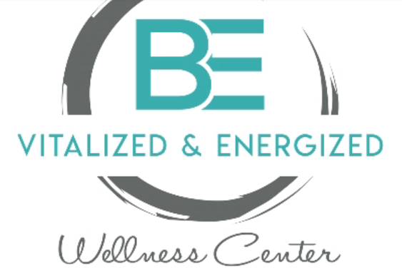 Be Vitalized & Energized logo representing a holistic wellness brand focused on red light therapy, stress reduction, and rejuvenating health services.