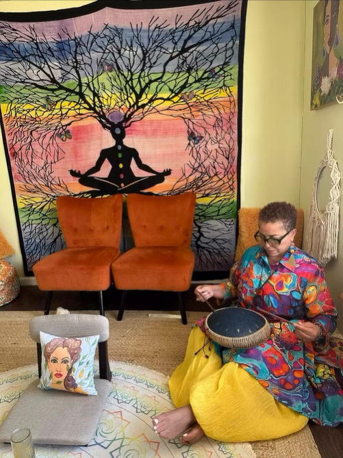 Meditation room at GBaby Art offering a calm, intentional space designed for reflection, mindfulness, and creative healing within an art-centered environment.