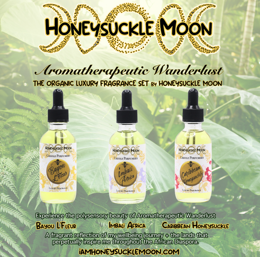Aromatherapeutic wanderlust fragrances from I Am Honeysuckle Moon featuring unique blends designed to elevate mood, promote relaxation, and support emotional well-being with carefully curated essential oil profiles.