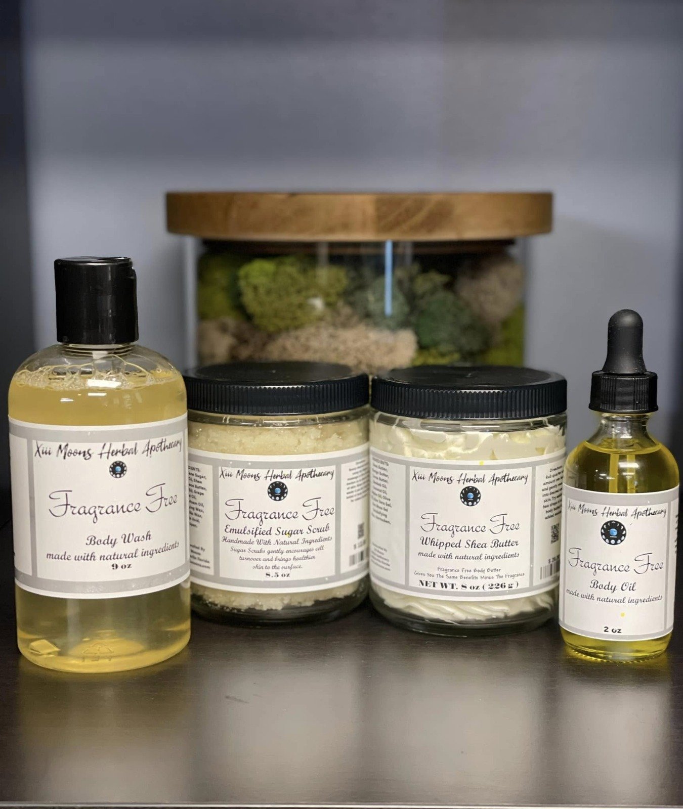 Fragrance Free Natural Body Wash Sugar Scrub Shea Butter and Body Oil – Xiii Moons Herbal Apothecary