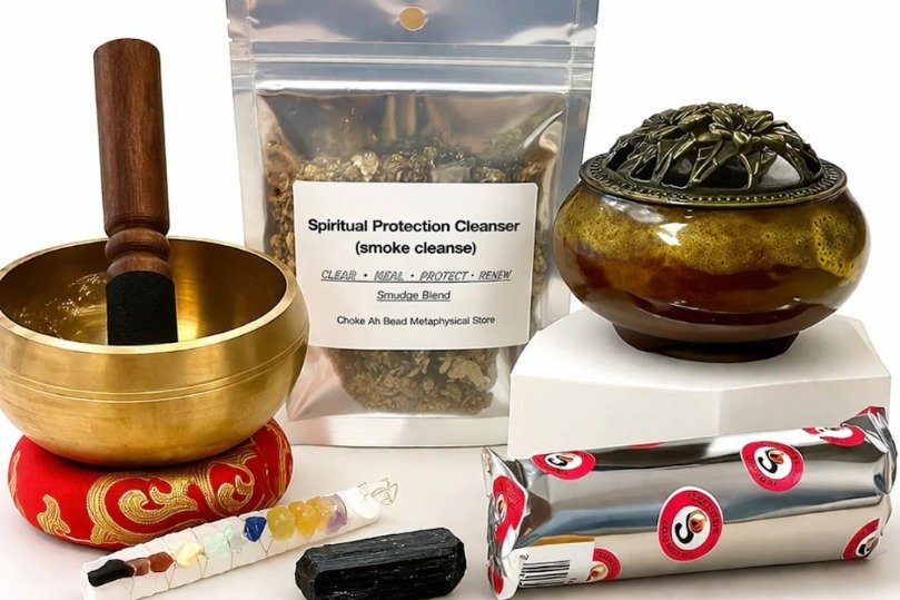 Spiritual Protection Cleanser Kit with Singing Bowl and Crystals – Choke Ah Bead Metaphysical Store